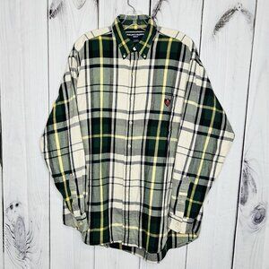 Ralph Lauren Golf Tilden Button Up Shirt Crest Sz L Plaid Long Sleeve Vintage